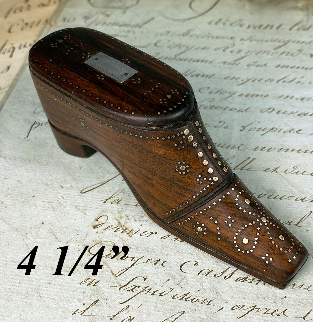 Antique Early to Mid-1800s 3" Hand Carved French Shoe or Boot Snuff Box, Pique, #1