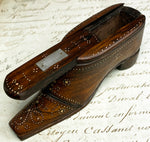 Antique Early to Mid-1800s 3" Hand Carved French Shoe or Boot Snuff Box, Pique, #1