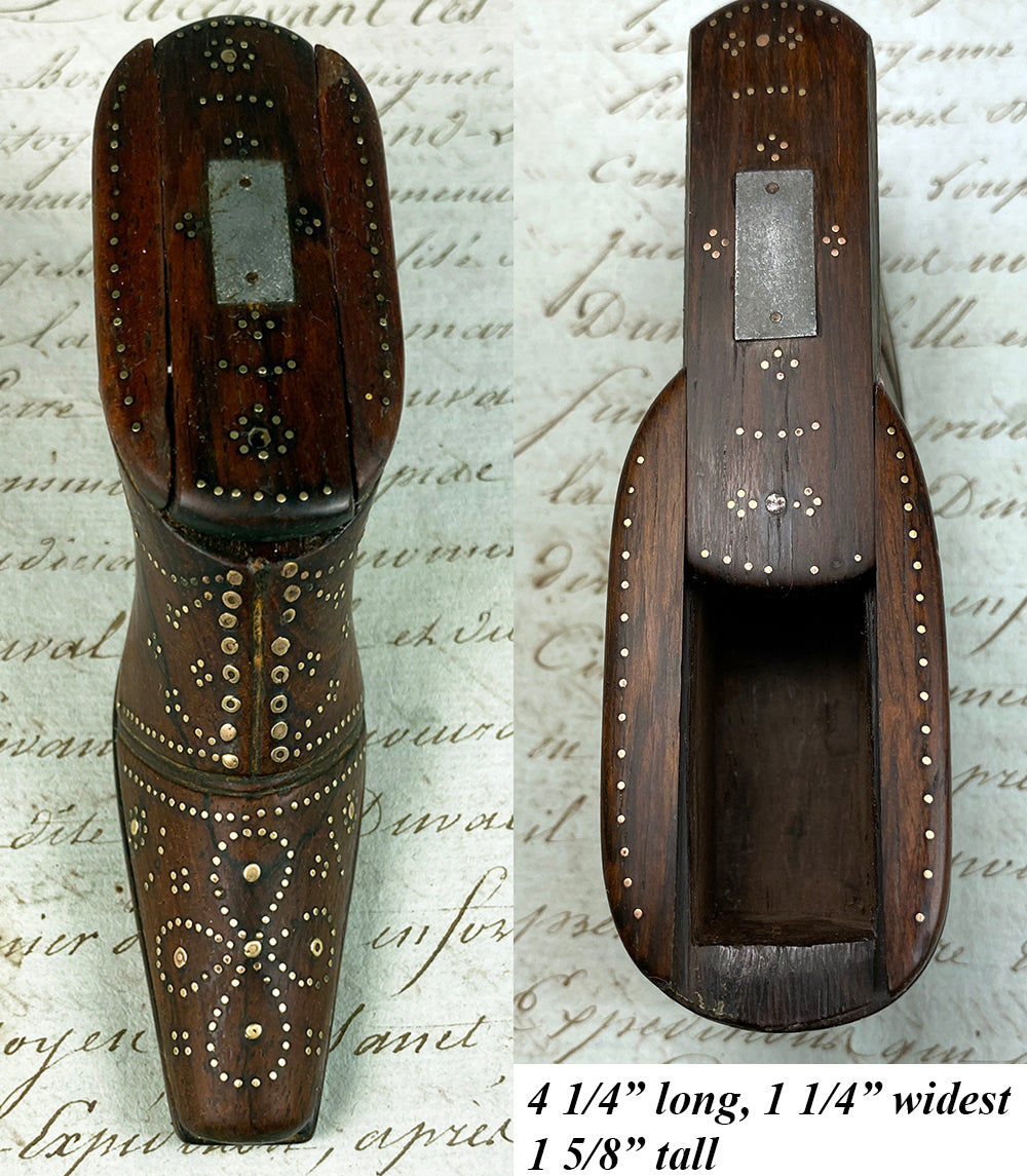 Antique Early to Mid-1800s 3" Hand Carved French Shoe or Boot Snuff Box, Pique, #1