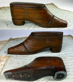 Antique Early to Mid-1800s 3" Hand Carved French Shoe or Boot Snuff Box, Pique, #1