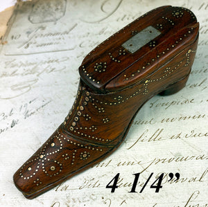Antique Early to Mid-1800s 4 1/4" Hand Carved French Shoe or Boot Snuff Box, Pique #2