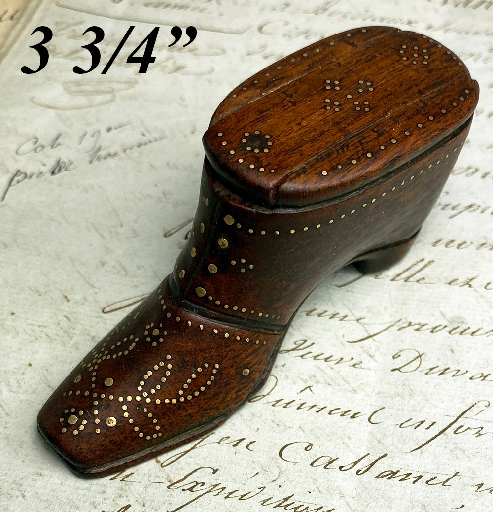 Antique Early to Mid-1800s 3" Hand Carved French Shoe or Boot Snuff Box, Pique #3