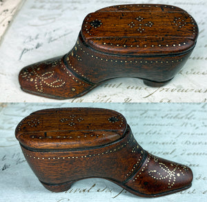 Antique Early to Mid-1800s 3" Hand Carved French Shoe or Boot Snuff Box, Pique #3