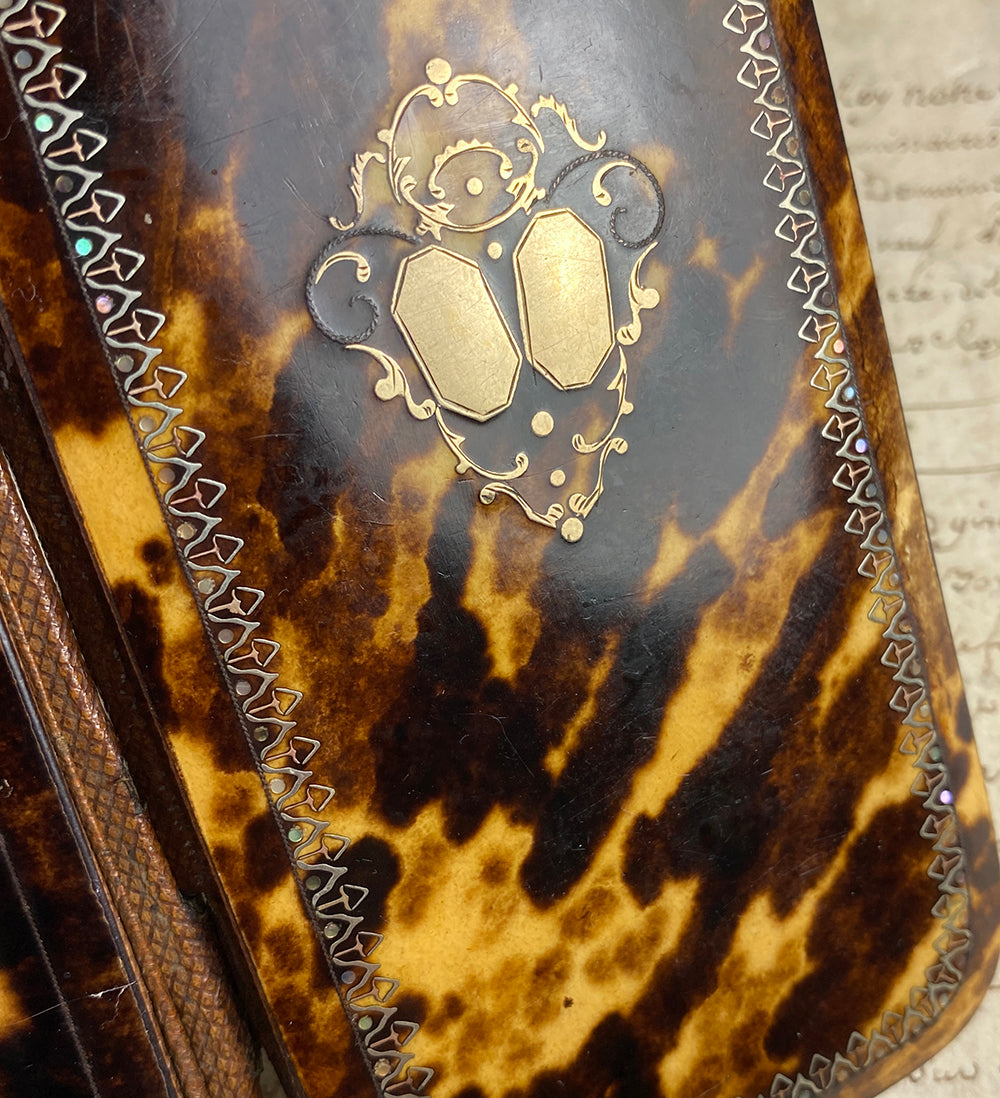 Fine Antique French Napoleon III Era Tortoise Shell and Silk Cigar Case, Spectacles Etui 2, Purse