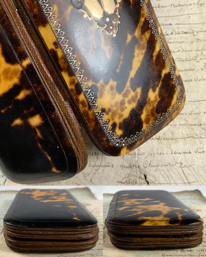 Fine Antique French Napoleon III Era Tortoise Shell and Silk Cigar Case, Spectacles Etui 2, Purse