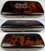 Fine Antique French Napoleon III Era Tortoise Shell and Silk Cigar Case, Spectacles Etui, Purse