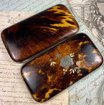 Fine Antique French Napoleon III Era Tortoise Shell and Silk Cigar Case, Spectacles Etui, Purse