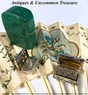 Antique English Victorian Sterling Silver Vinaigrette, Perfume or Scent Salts Box, Hallamrk c. 1857