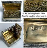 Superb Antique Early Victorian Era English Sterling Silver Vermeil Vinaigrette, 1854 Hallmark