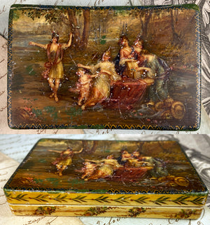 Antique French Vernis Martin Snuff Box, Oil Painting on ivory, c. 18th to 19th Century