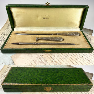 Antique French .800/1000 Almost Sterling Silver Writer's Set, Dip Pen, Seal, Letter Opener