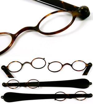 Antique Tortoise Shell Long Handled Lorgnette, Opera Glasses - Tortoiseshell