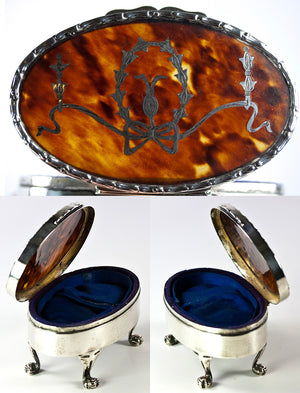 Antique English Sterling Silver and Tortoise Shell Dressing Box, Jewelry Box, Casket