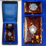 Boxed set: 2 Piece Set: Antique French Tortoise Shell Necessaire & Coin Purse, Opulent and Elaborately Worked in Pique