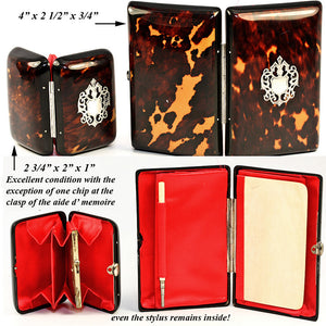 Boxed set: 2 Piece Set: Antique French Tortoise Shell Necessaire & Coin Purse, Opulent and Elaborately Worked in Pique