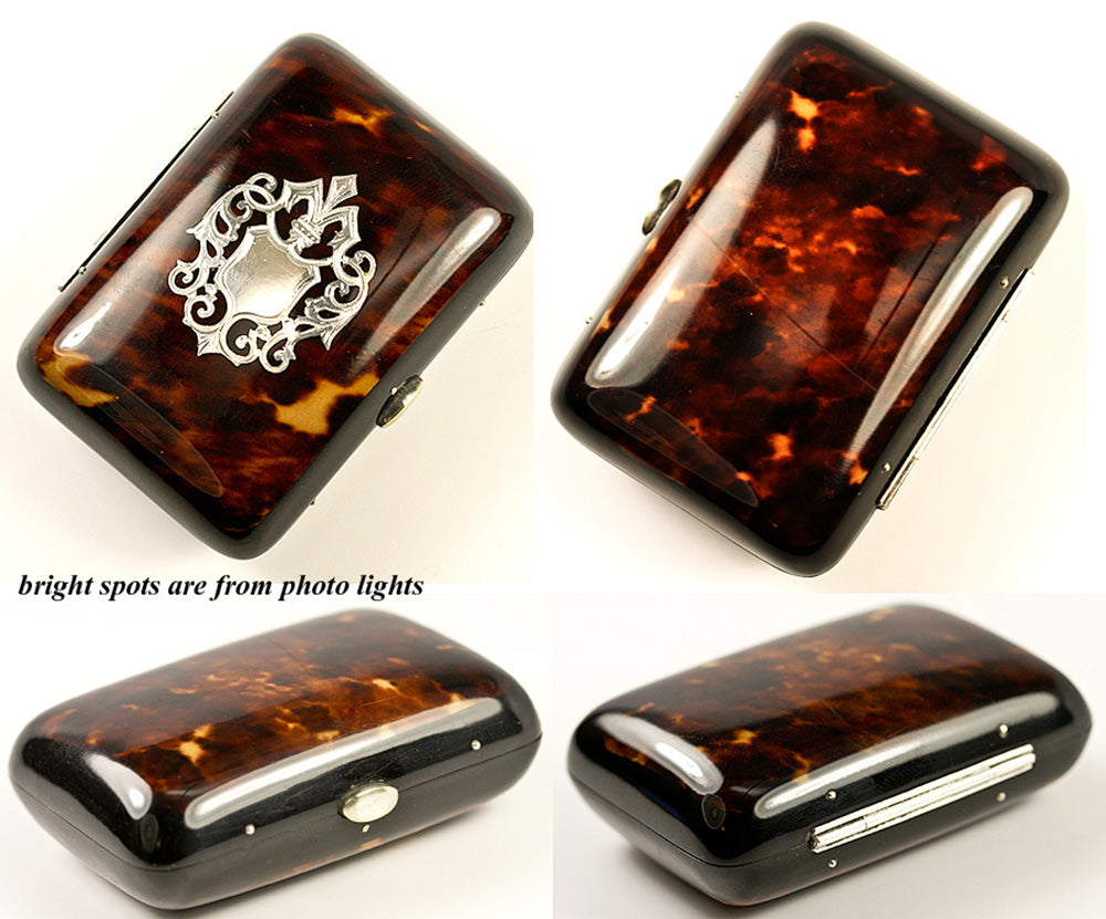 Boxed set: 2 Piece Set: Antique French Tortoise Shell Necessaire & Coin Purse, Opulent and Elaborately Worked in Pique