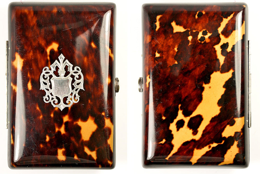 Boxed set: 2 Piece Set: Antique French Tortoise Shell Necessaire & Coin Purse, Opulent and Elaborately Worked in Pique
