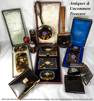 Boxed set: 2 Piece Set: Antique French Tortoise Shell Necessaire & Coin Purse, Opulent and Elaborately Worked in Pique