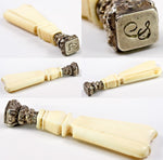 Antique French Sealing Wax Seal, Sceau, Carved Dieppe Ivory, Sterling Silver "S"