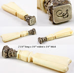 Antique French Sealing Wax Seal, Sceau, Carved Dieppe Ivory, Sterling Silver "S"