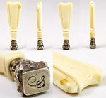 Antique French Sealing Wax Seal, Sceau, Carved Dieppe Ivory, Sterling Silver "S"