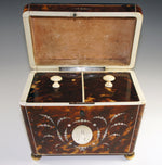 Magnificent Antique Tortoise Shell Inlay Tea Caddy, Double Well - English Victorian Tortoiseshell