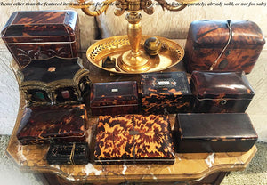 Magnificent Antique Tortoise Shell Inlay Tea Caddy, Double Well - English Victorian Tortoiseshell