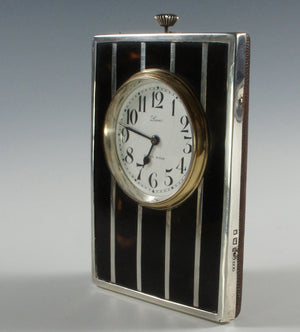 Fine c.1904 English Sterling & Tortoise Shell Travel Clock, Watch - Swiss - Running and keeping excellent time