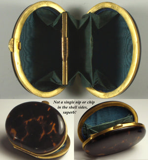 Superb Antique French Coin Purse in Tortoise Shell, Gold and Mother of Pearl Pique