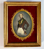 Antique Watercolor Portrait Gentleman in Tails, Cravat, Gilt Shadow Frame 13 1/4" x 11"
