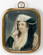 Antique French Portrait Miniature of a Young Woman, Holding a Veil Over Her Head, Frame