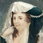 Antique French Portrait Miniature of a Young Woman, Holding a Veil Over Her Head, Frame