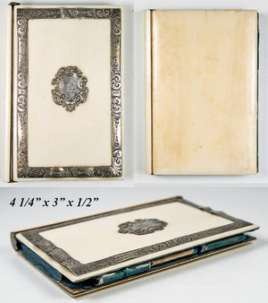 Fine Antique French Sterling Silver and Ivory Card Case, Aide d'Memoire, Note Pad c,1850-70, Napoleon III