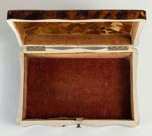 Antique Dutch 4 1/4" x 2 3/4" Tortoise Shell Casket, Box, Ivory Bun Feet, c.1870-1900