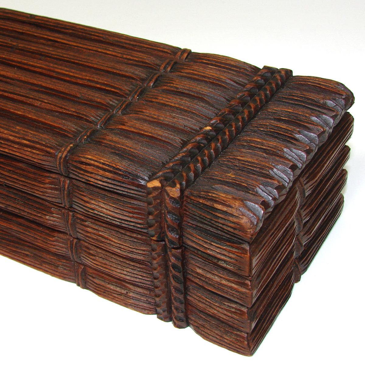 Antique Victorian Black Forest Carved 10.5" Box, Casket, Bundled Stalks