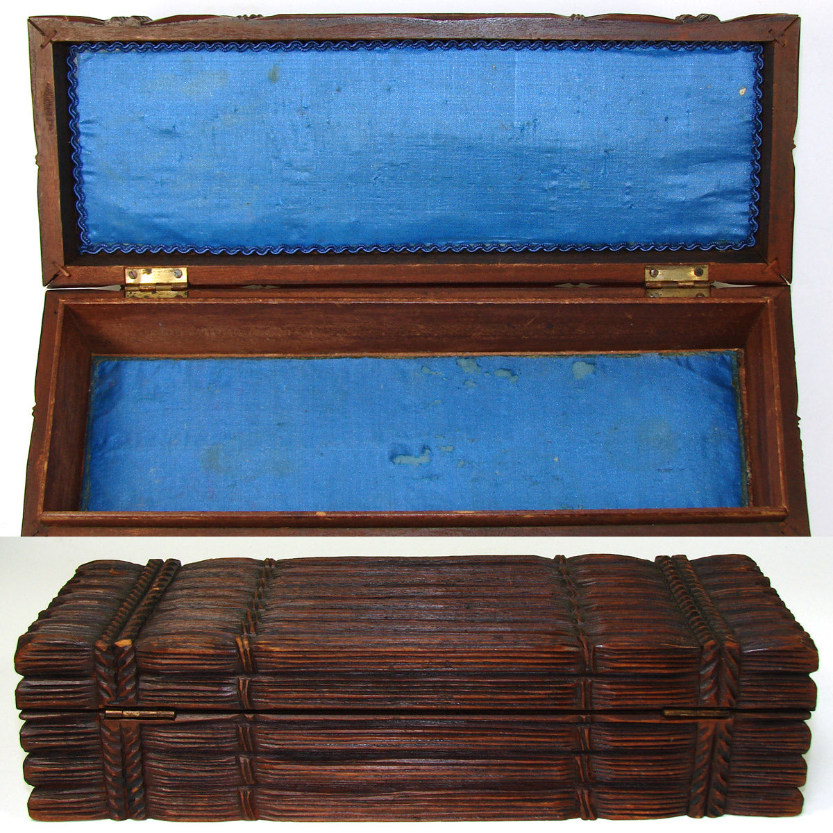 Antique Victorian Black Forest Carved 10.5" Box, Casket, Bundled Stalks