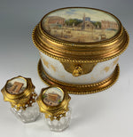 RARE Antique French Opaline Grand Tour Souvenir Scent Caddy, 5.5", 2 Perfume Bottles, Stunning! Palais Royal