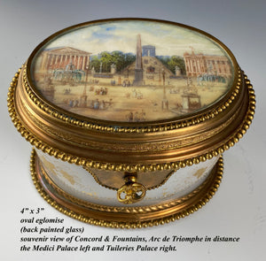 RARE Antique French Opaline Grand Tour Souvenir Scent Caddy, 5.5", 2 Perfume Bottles, Stunning! Palais Royal