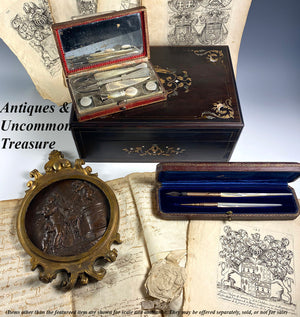 Antique Box w French Palais Royal Mother of Pearl Pen and Pencil Set, c.1850-80, Napoleon III