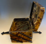 Antique Asian Jewelry Box, Expandable 3-tier, Tortoise Shell with Dragon, 5" expands to 9+"