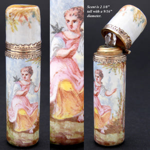 Rare Antique French Palais Royal Kiln-fired Enamel & Vermeil Scent Bottle, Flask, Orig. Box