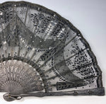 Antique French Hand Fan, c.1905, 22cm Wood and Sequined Lace Netting EC