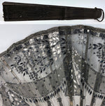 Antique French Hand Fan, c.1905, 22cm Wood and Sequined Lace Netting EC