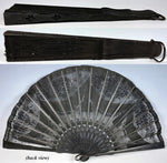 Antique French Hand Fan, c.1905, 22cm Wood and Sequined Lace Netting EC