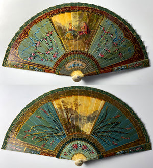 Antique French Hand Painted Vernis Martin 16cm Brisé Hand Fan, Romantic Era c.1700s Manner, c.1895-1905. #1