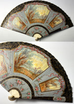 Antique French Hand Painted Vernis Martin 16cm Brisé Hand Fan, Romantic Era c.1700s Manner, c 1890-1905 #2