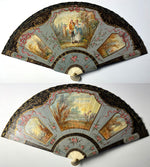 Antique French Hand Painted Vernis Martin 16cm Brisé Hand Fan, Romantic Era c.1700s Manner, c 1890-1905 #2