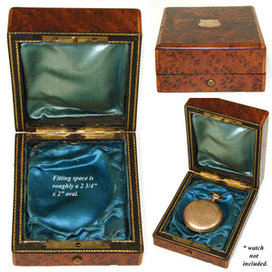 Antique French Napoleon III Pocket Watch, Portrait Miniature or Medallion Casket, Burled Box