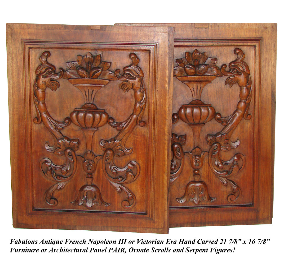 Antique Victorian Carved Oak Furniture or Cabinet Door Panel PAIR, Architectural Salvage