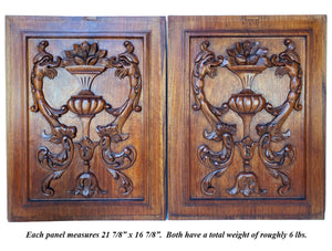 Antique Victorian Carved Oak Furniture or Cabinet Door Panel PAIR, Architectural Salvage